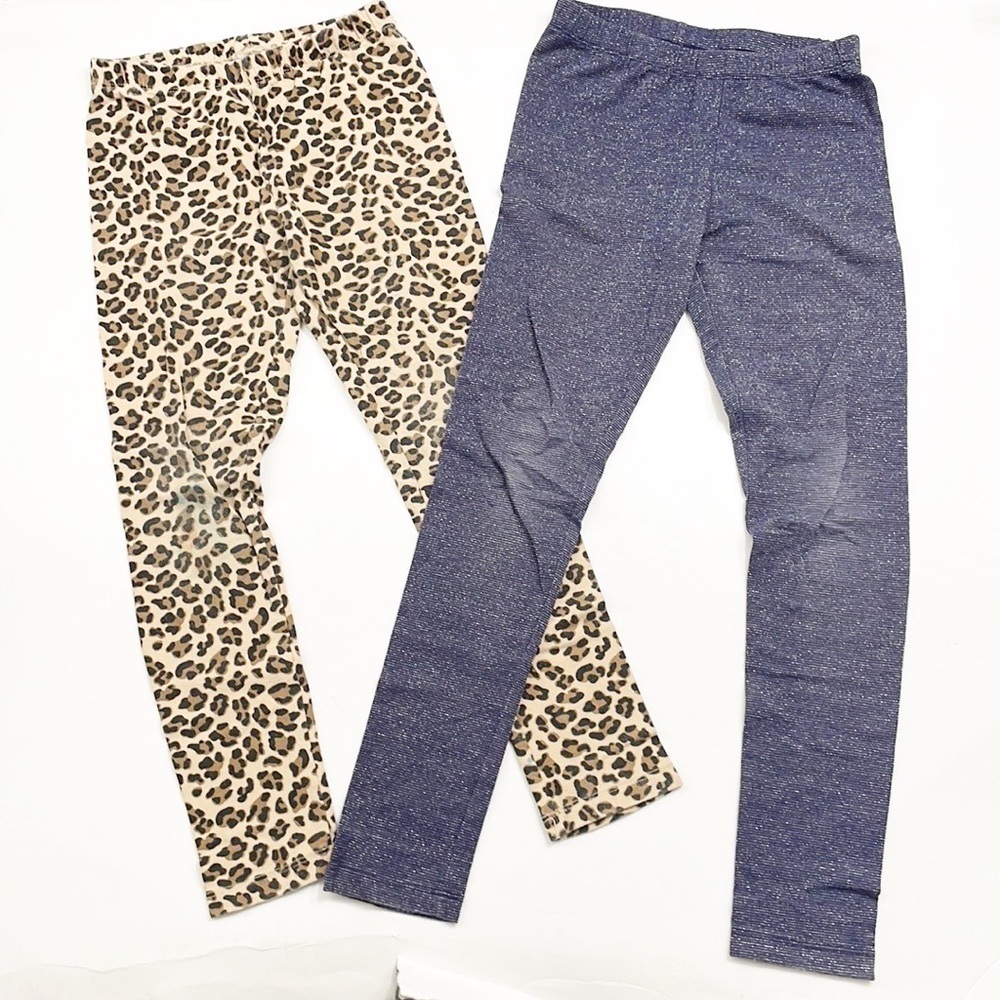Circo girls animal print leggings + Gymboree girls blue metallic leggings